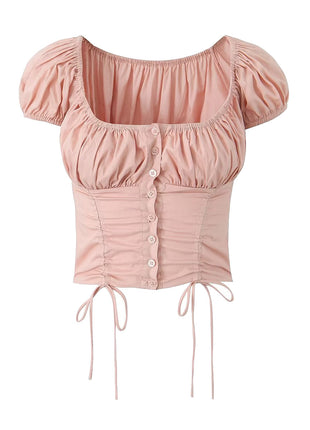 Drawstring Lace Shell Button Short Top