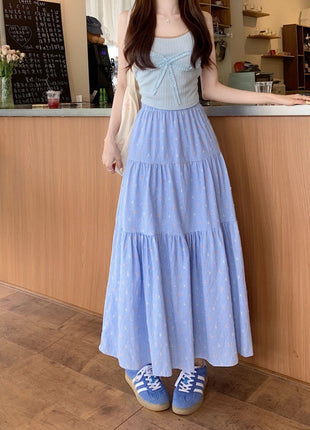 Plaid Embroidery Casual A- Line Skirt Free Size