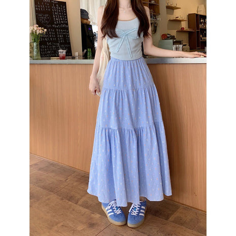 Plaid Embroidery Casual A- Line Skirt Free Size