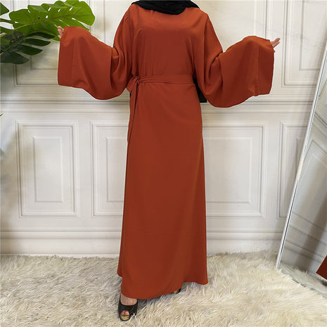 Solid Color Plus Size Lace-up Abaya