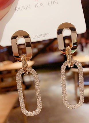 Oval Amphibole Zircon Earrings