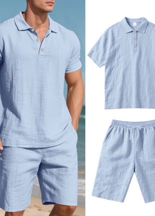 Summer Loose Casual Linen Breathable Short Beach Sleeve Shorts Set