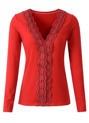 Lace Long Sleeve Slim Stretch Top