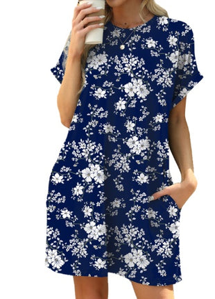 Loose Crew Neck Short Sleeve Pocket Dress