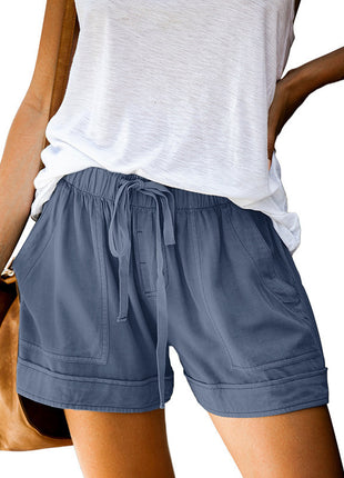 Wide Leg Loose High Waist Elastic Lace-up Shorts