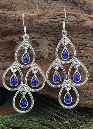 Creative Peacock Blue Moonstone Exaggerated Earrings