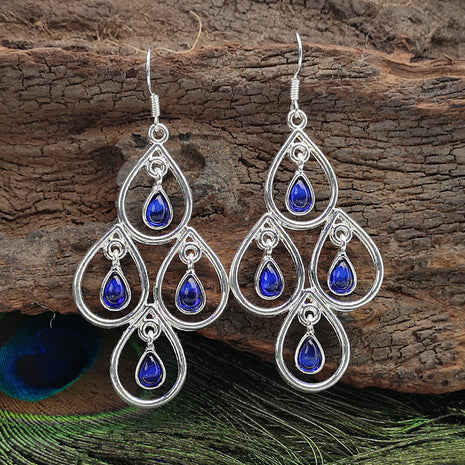 Creative Peacock Blue Moonstone Exaggerated Earrings