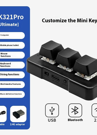 Mini PC Gaming Macro Programmable Keyboard – 3 Key USB/Wireless