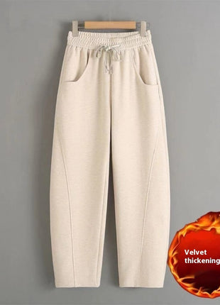 Fleece-lined Elastic Sickle High Waist Pants / Warme Pants