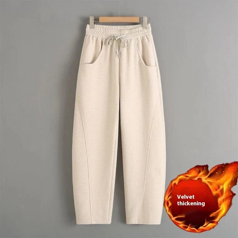 Fleece-lined Elastic Sickle High Waist Pants