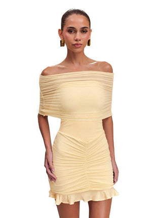 Tube Top Pleated Mesh Splicing Dress