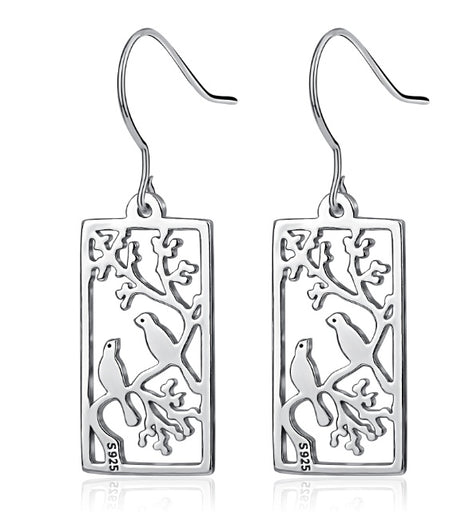 925 Silver Hollow Out Bird Earrings