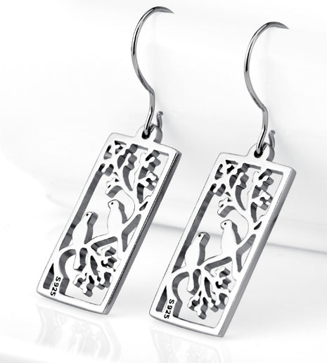 925 Silver Hollow Out Bird Earrings