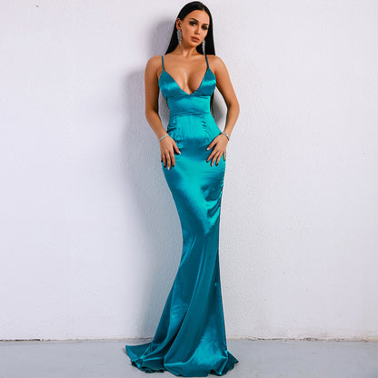 V-neck Sling Backless Evening Dress