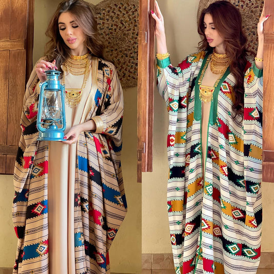 Striped Batwing Sleeve Two-piece Set Dress