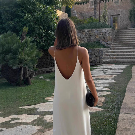 V-neck Sling Lace Patchwork Long Dress