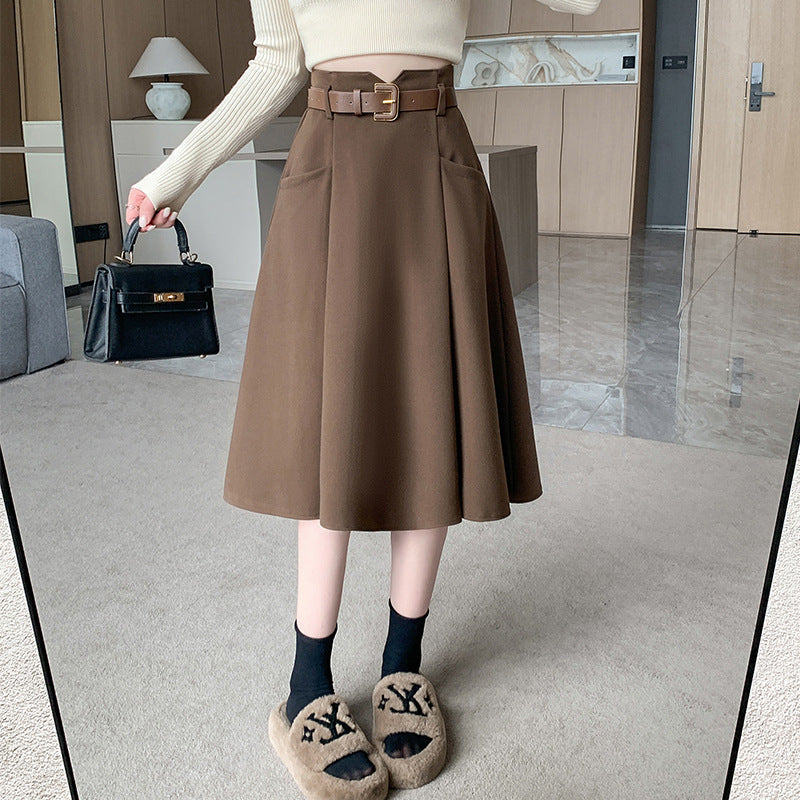 Woolen Skirt Mid-Length High Waist