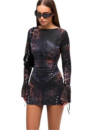 Leopard Metal Buckle Short Dress