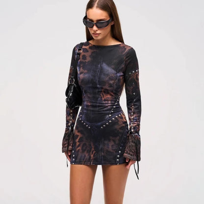 Leopard Metal Buckle Short Dress