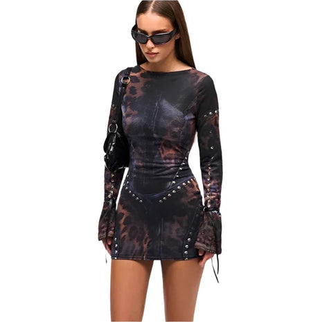 Leopard Metal Buckle Short Dress