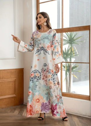 Elegant Floral Long Kaftan Dress