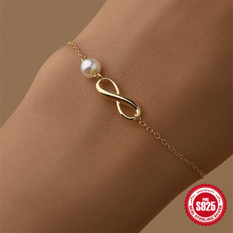 Sterling Silver Glossy Chain Pearl Bracelet