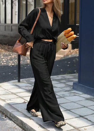 Fashion Wear Long Sleeve V-neck Top Suit