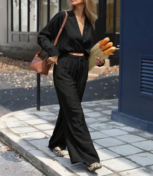 Fashion Wear Long Sleeve V-neck Top Suit