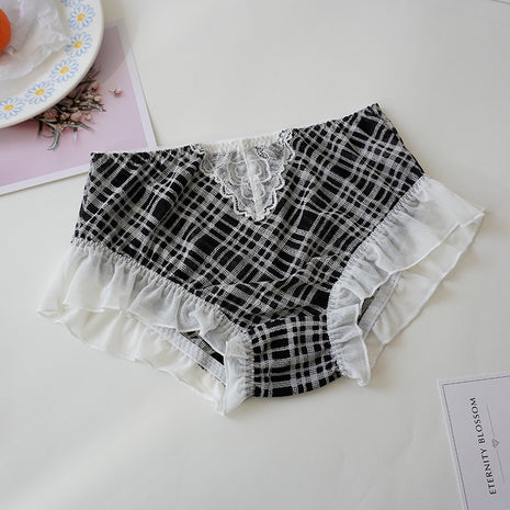 High Waist Hip Retro Lace Black And White Briefs
