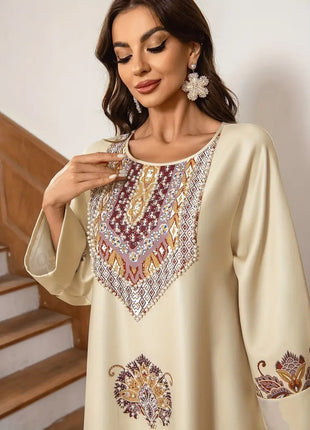 Elegant Floral Printed Middle Eastern Long Dress