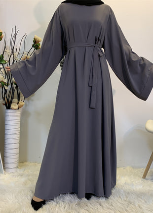 Solid Color Plus Size Lace-up Abaya