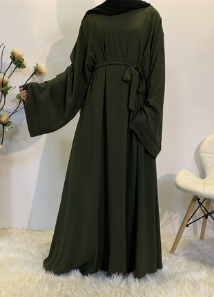 Solid Color Plus Size Lace-up Abaya
