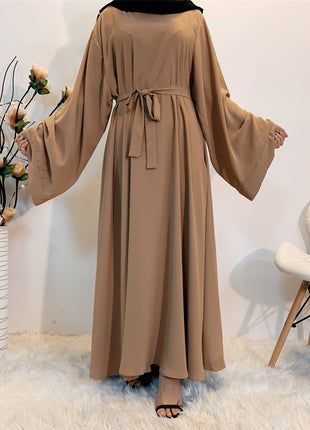 Solid Color Plus Size Lace-up Abaya