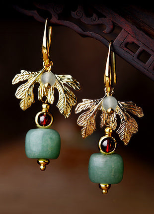 Green Apple 14k Gold Tree Leaf Earrings