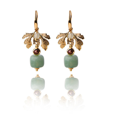 Green Apple 14k Gold Tree Leaf Earrings