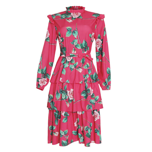 Plus size long-sleeved lace-up dress