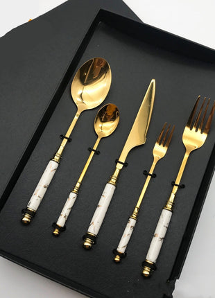 Stainless Steel Gilded Tableware Single Set