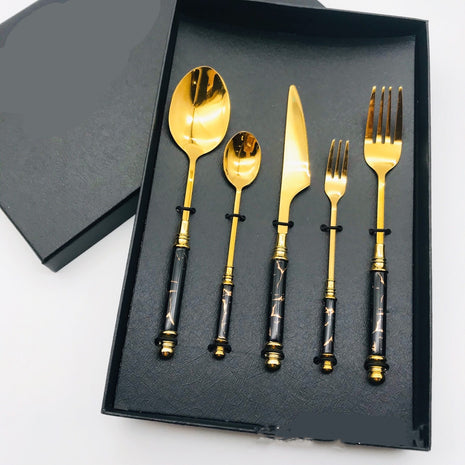 Stainless Steel Gilded Tableware Single Set