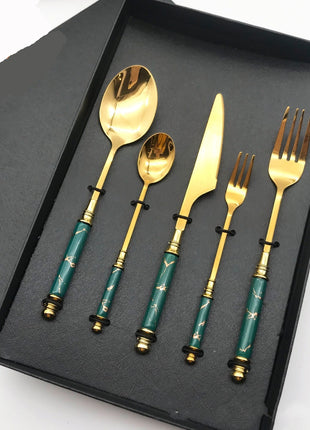 Stainless Steel Gilded Tableware Single Set