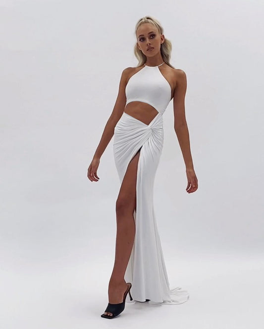 Halter Neck Cutout Lace-Up Long Skirt