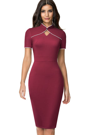 Stand Collar Hollow Slim Fit Hip Dress