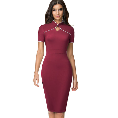 Stand Collar Hollow Slim Fit Hip Dress