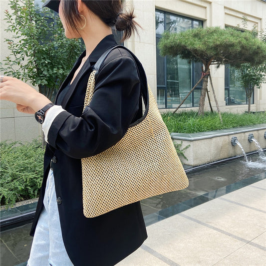 Rattan Shoulder Bags Wicker Woven Handbags Large Capacity