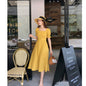 Spring Retro French Design Over The Knee Bellflower Tea Break Waist Dress