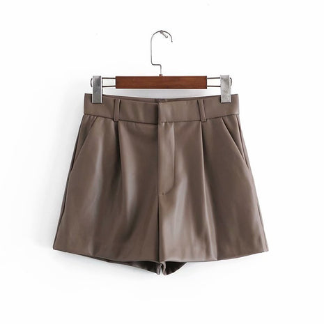 Simple Style High Waist PU Leather Shorts
