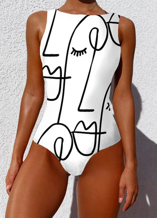 One-piece Vintage Abstract Print Lady Summer Push Up Swimsuit