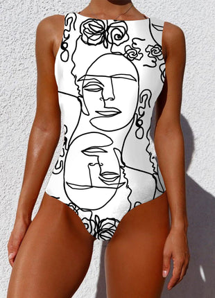 One-piece Vintage Abstract Print Lady Summer Push Up Swimsuit