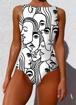One-piece Vintage Abstract Print Lady Summer Push Up Swimsuit