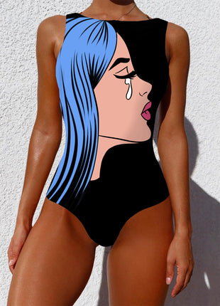 One-piece Vintage Abstract Print Lady Summer Push Up Swimsuit