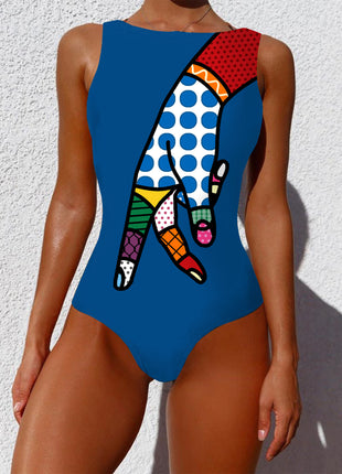 One-piece Vintage Abstract Print Lady Summer Push Up Swimsuit